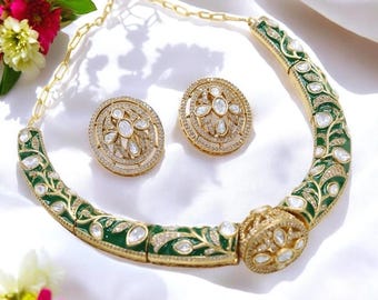 Sabyasachi inspired uncut moissanite polki Hasli necklace set/Statement Indian Bridal Ambani wedding pakistani celebrity bridesmaid jewelry