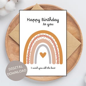 Tarjeta de cumpleaños con arcoíris para imprimir, tarjeta de feliz cumpleaños, tarjeta para niños, tarjeta de cumpleaños para imprimir, descarga digital instantánea, tarjeta PDF de 5 x 7