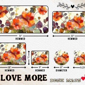 Puede incluir: Conjunto de seis manteles individuales florales de diferentes tama&ntilde;os. Los manteles individuales presentan un dise&ntilde;o de estilo acuarela de flores naranjas, rojas y amarillas con hojas verdes sobre un fondo crema. Los manteles individuales est&aacute;n ribeteados y vienen en tama&ntilde;os que van desde 7,25 pulgadas hasta 31 pulgadas.