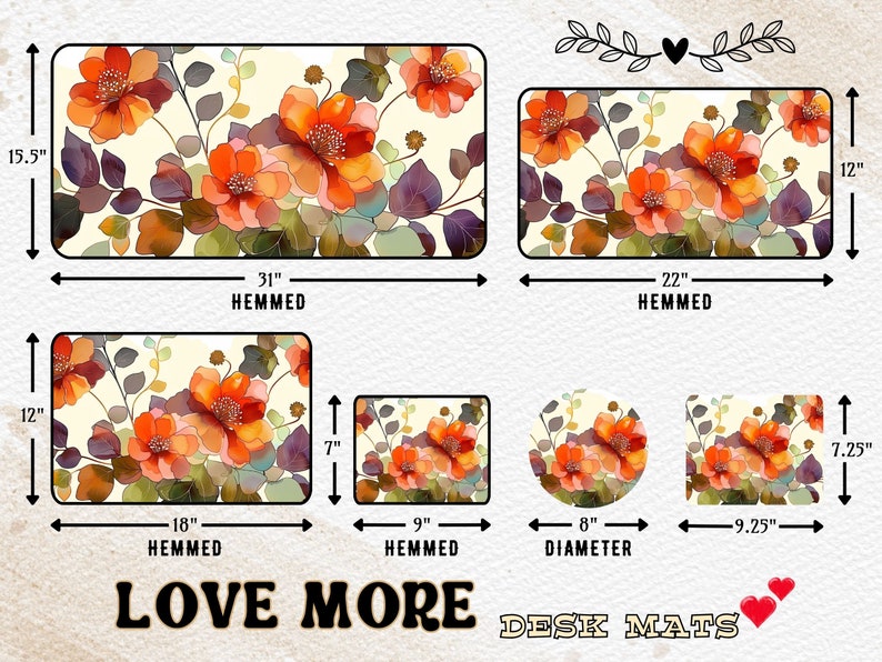 Puede incluir: Conjunto de seis manteles individuales florales de diferentes tama&ntilde;os. Los manteles individuales presentan un dise&ntilde;o de estilo acuarela de flores naranjas, rojas y amarillas con hojas verdes sobre un fondo crema. Los manteles individuales est&aacute;n ribeteados y vienen en tama&ntilde;os que van desde 7,25 pulgadas hasta 31 pulgadas.