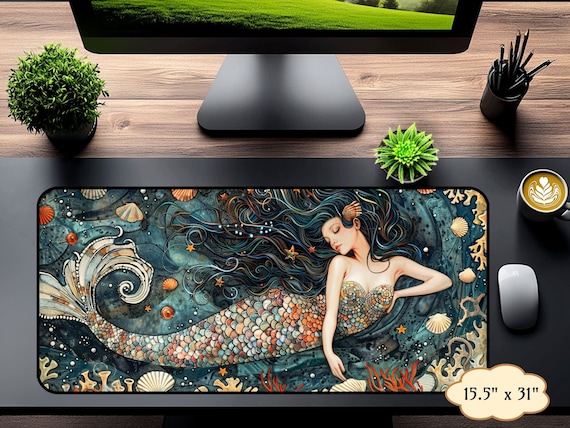 Mermaid Deskmat,Mermaidcore Deskmat,Sealife Deskmat,Mermaid Lover Gift,Mermaid Lover Deskmat,Mermaid Gaming Deskmat,Large Mermaid Mousepad