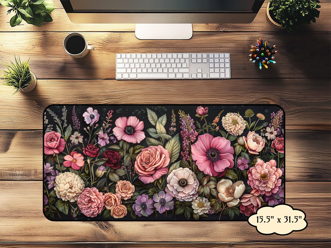 Floral Computer Mat Garden Floral Deskmat,flower Desk Décor Mat,botanical Mousepad,floral ...