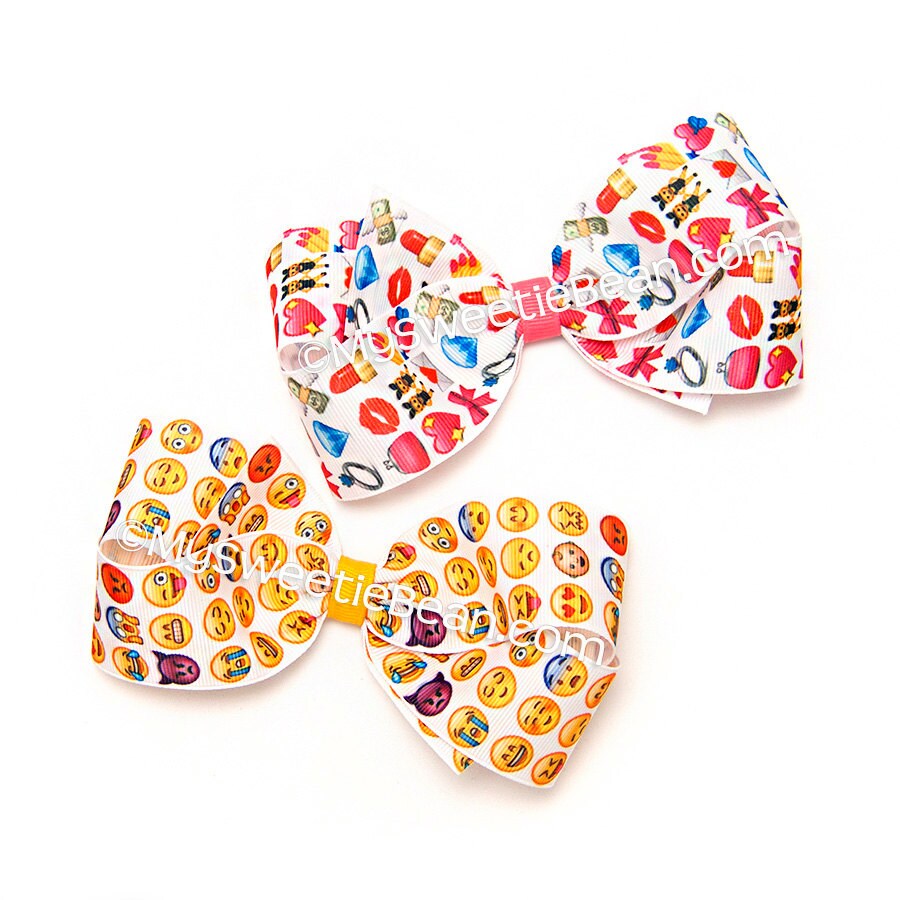 Emoji Hair Bows Set of Two 5 inch Hair Bow Pink Emoji Bow Etsy
