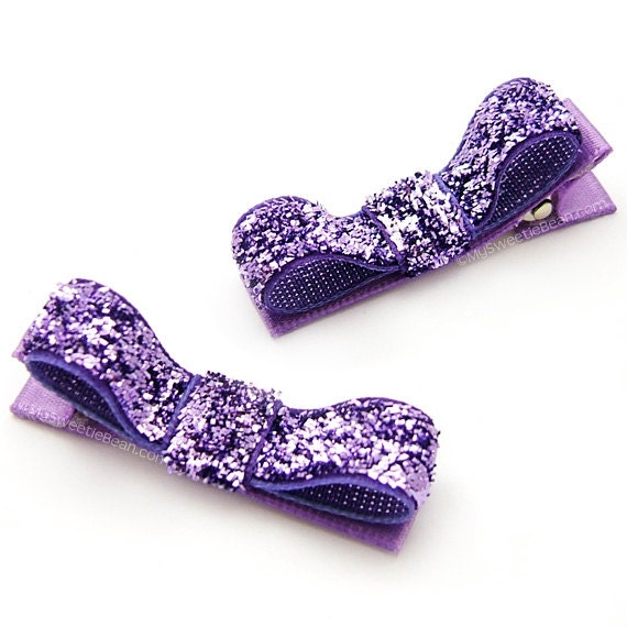 Lavender Glitter Hair Clips Sugar Plum Glitter Tuxedo Bows Etsy
