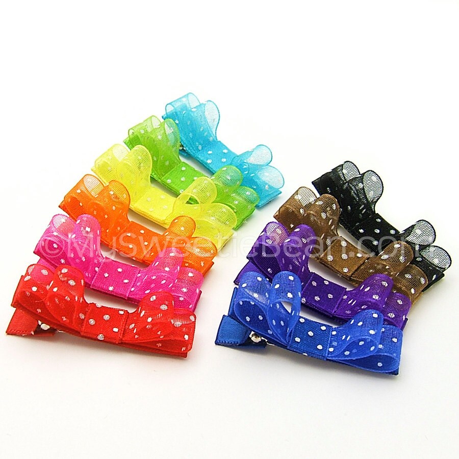 10 Organza Hair Clips Girls Polka Dot Clips Fancy Tuxedo Etsy