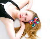 Ombre Rainbow Hair Bow, Rainbow Ombre Satin Hair Bow, 5 inch Bow, GIrls, Women, In Style of Cher Lloyd Sticks and Stones Album Cover