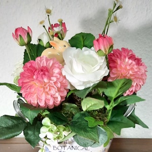 Flower arrangement dahlias and roses spring metal bowl gift home decoration souvenir