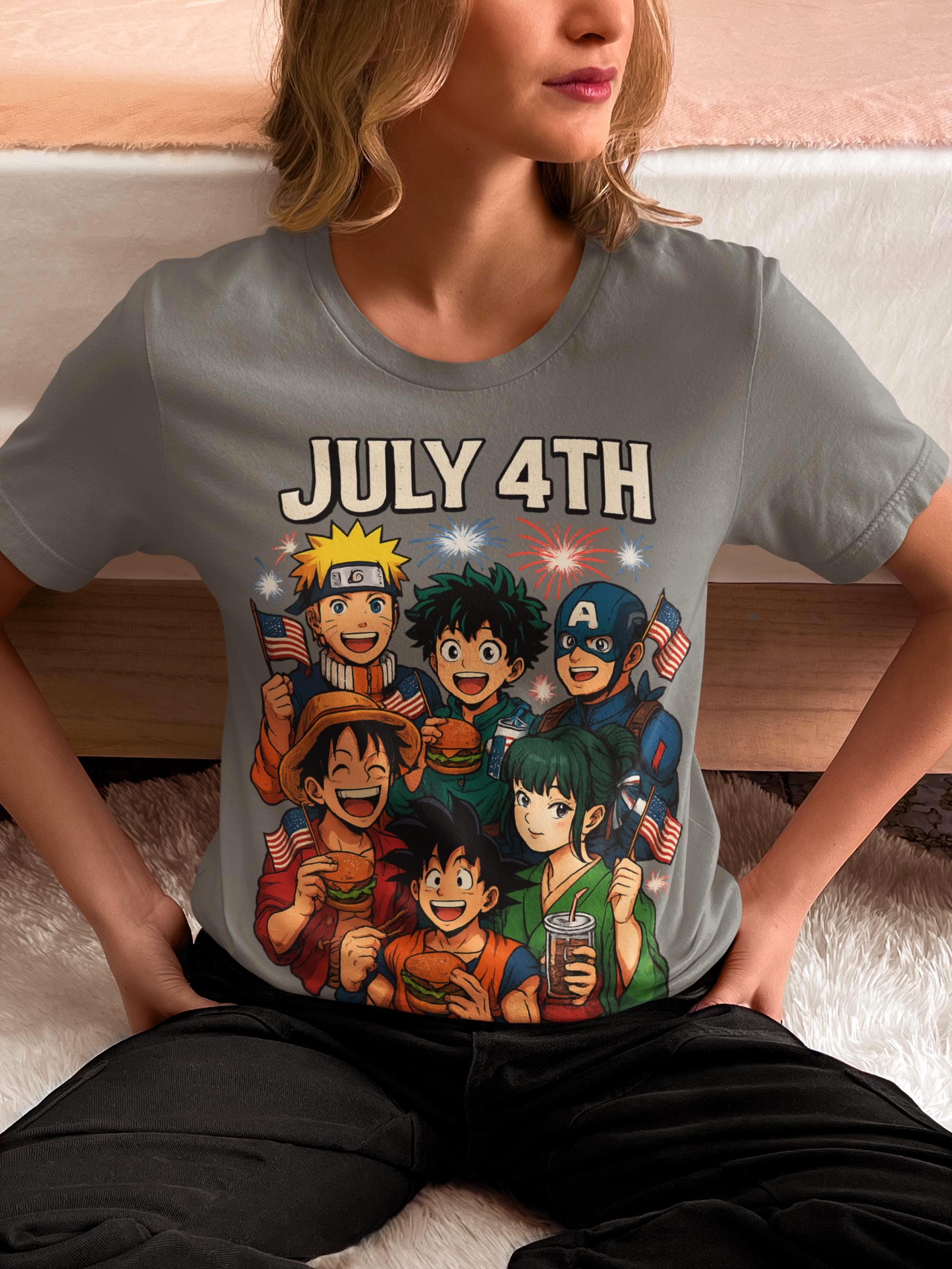 Anime July 4th T-shirt - Desain patriotik karakter anime