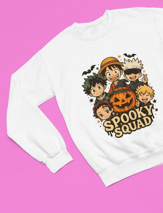 Youth Spooky Squad Sweatshirt: Anime Halloween Kids Sweater