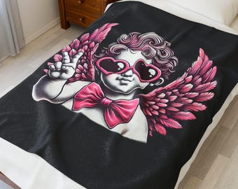 Hartzonnebril Cherubijn Valentijnsdag fluwelen pluche deken, roze gevleugeld cupido-ontwerp