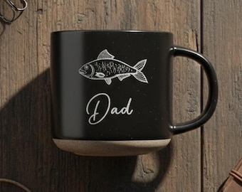 Personalized Engraved Fish Mug - Pottery Cup for Fishermen