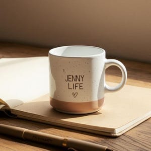 Personalized ceramic mug with your text, Stoneware mug with your own engraving, Natural and unglazed base, Custom Coffee Mug