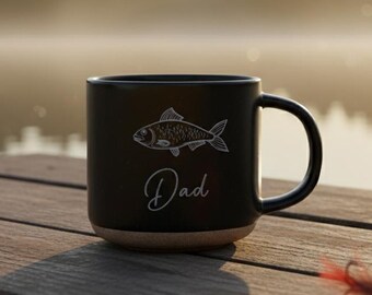 Engraved Fishing Mug - Handmade Pottery Cup Fisherman Gift