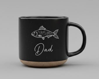 Personalized Engraved Fish Pottery Mug - Fisherman Dad Gift