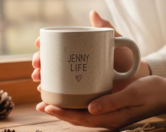 Personalized Engraved Stoneware Mug: Two-Tone 'Dipped' Design