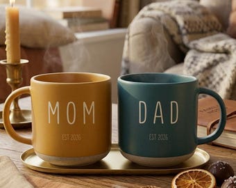 Personalized Mug Custom Names, Engraved Multi-colored Stoneware Coffee Cups, Personalized gift for  mom dad