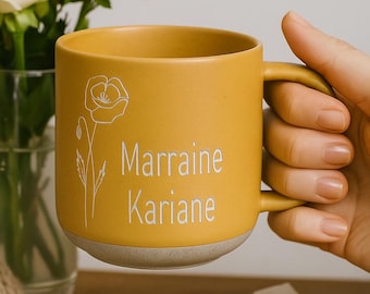 Engraved Birth Flower Coffee Mug: Personalized Pottery Gift, Christmas Gift for mom