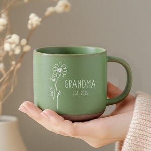 Engraved Birth Flower Coffee Mug: Personalized Pottery Gift