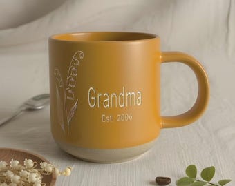 Engraved Birth Flower Coffee Mug: Personalized Pottery Gift