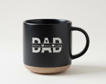 Personalized Engraved Pottery Mug – Engraved Stoneware Coffee Cup with Kids Names Dad Gift