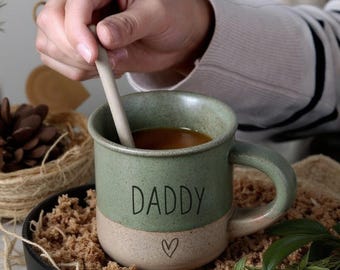 Engraved Ceramic Coffee Mug for Dad: Personalized Two-Tone Stoneware