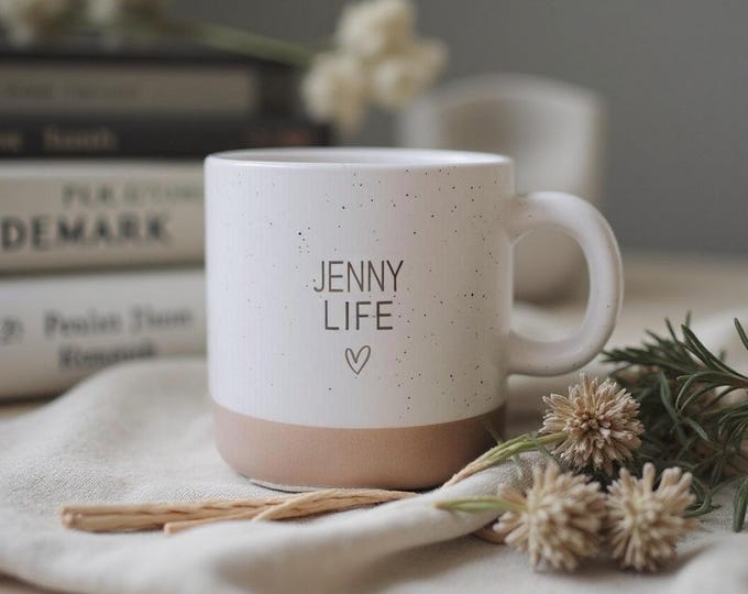 Personalized Engraved Stoneware Mug: Two-Tone 'Dipped' Design