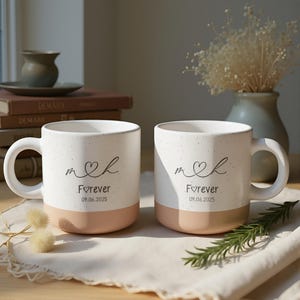 Personalised Engraved Engagement Pottery Mug, Custom Wedding Mugs, Engagement Gifts, Wedding Gifts for Couple, Bridal Shower Gifts