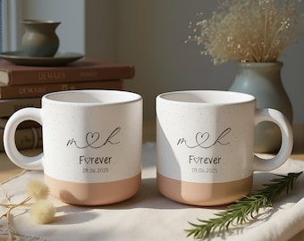 Personalized Engraved Pottery Mug: Custom Wedding Engagement Gift