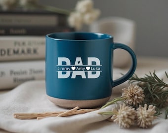 Personalized DAD Stoneware Mug, Engraved Family Names, Father's Day Gift