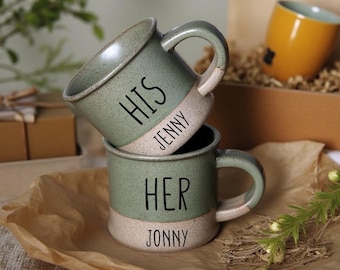 Set of 2 Engraved Ceramic Coffee Mugs: Couple Gift