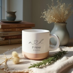 Personalised Engraved Engagement Pottery Mug, Custom Wedding Mugs, Engagement Gifts, Wedding Gifts for Couple, Bridal Shower Gifts