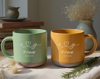 Personalized Engraved Pottery Mug: Custom Wedding Engagement Gift