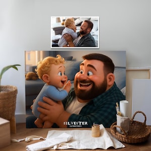 Custom Pixar Style Father Portrait from Photo Digital Download 3D Cartoon Art Personalized Gift for Dad or Father’s Day Family Wall Print