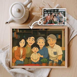 Custom Ghibli Style Family Portrait from Photo Digital Download Gift for Parents Grandparents Kids Wall Art for Birthday Father’s Day