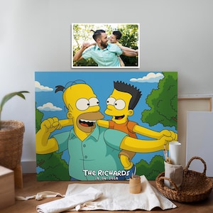 Custom Simpsons Cartoon Portrait Father and Son Digital Art from Photo Personalized Character Gift for Dad Funny Father's Day Artwork