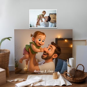 Custom Disney Style Portrait from Your Photo Digital Download Cartoon Illustration for Family Gift Father and Child Art Personalized Drawing