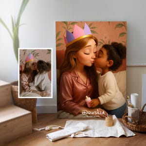 Custom Disney Style Mother and Child Portrait from Photo Digital Download Cartoon Illustration Personalized Gift for Mom Baby Shower Nursery
