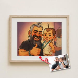 Retrato de caricatura personalizado de papá e hijo, dibujo digital personalizado, regalo divertido para padre, hijo e hija, arte imprimible para cumpleaños.