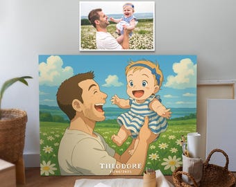 Custom Ghibli Style Father&#39;s Day Portrait: Anime Art Gift (Digital Download)