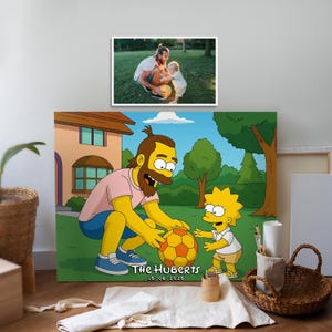 Simpsons Cartoon Custom Portrait Digital Download of Dad and Child from Your Photo Personalized Character Family Gift Yellow Style Art