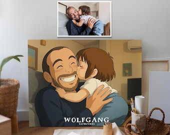 Custom Ghibli Style Father & Baby Portrait: Anime Family Art (Digital Download)