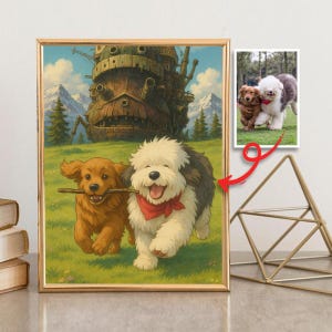 Custom Ghibli Style Pet Portrait Digital Download Personalized Dog or Cat Illustration Cute Anime Art Gift for Pet Lovers Printable Drawing