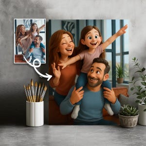 Custom Pixar Style Portrait from Your Photo Digital Cartoon Family Artwork Personalized 3D Animation Look Gift for Parents Kids or Couples