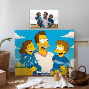 Custom Simpsons Portrait Dad with Son and Daughter Digital Cartoon from Photo Father's Day Gift Personalized Drawing for Dad Birthday Art
