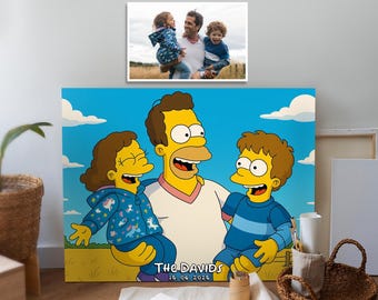 Custom Simpsons Portrait Dad mit Sohn und Tochter Digital Cartoon vom Foto Vatertagsgeschenk Personalisierte Zeichnung für Dad Geburtstag Art