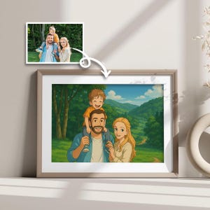 Custom Ghibli Style Family Portrait from Photo Digital Download Personalized Gift for Parents Kids Wall Art for Father’s Day Birthday Decor