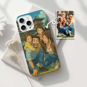 Custom Ghibli Style Family Portrait from Photo Digital Download Personalized Cartoon Illustration Gift for Parents Kids Wall Art Home Decor