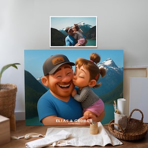 Benutzerdefinierte Pixar Style Vater Porträt vom Foto Digitaler Download 3D Cartoon Art Personalisiertes Geschenk für Papa oder Vatertag Wall Print