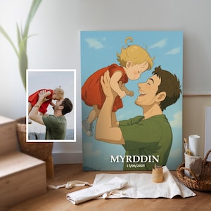 Retrato personalizado de padre y bebé estilo Ghibli a partir de foto, descarga digital, arte familiar inspirado en anime, ilustración personalizada para el Día del Padre
