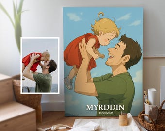 Custom Ghibli Style Father & Baby Portrait: Anime Family Art (Digital Download)